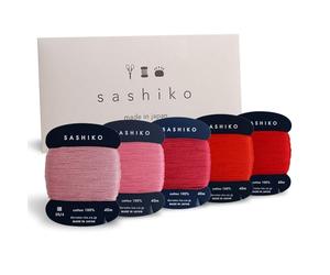 Daruma hilo sashiko de algodón 100%, tipo tarjeta (40 m) x 5 colores con manual en inglés, juego de costura y bordado económico (fino, hanafubuki)