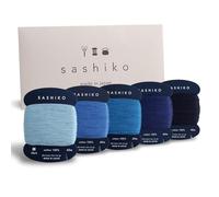 DARUMA Sashiko Hilo 100% algodón tipo tarjeta (43.7 yardas) x 5 colores con manual en inglés, costura y bordado (fino, Amaoto)