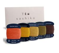 DARUMA Sashiko Hilo 100% algodón tipo tarjeta (43.7 yardas) x 5 colores con manual en inglés, costura y bordado (Kouyou)
