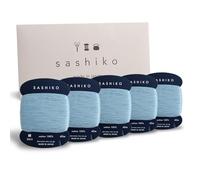 Daruma Sashiko Hilo 100% algodón tipo tarjeta (43.7 yardas) x 5 piezas con manual en inglés, costura y bordado (azul claro), 01-2400-2015