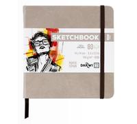 Darwi For You DF80014140004C - Carnet Cousu Sketchbook 14x14 cm 140g - 80 Feuilles Papier Dessin Blanc - Couverture Rigide Taupe