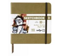 Darwi For You DF80014140005C - Carnet Cousu Sketchbook 14x14 cm 140g - 80 Feuilles Papier Dessin Blanc - Couverture Rigide Kaki
