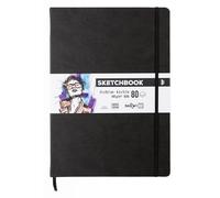 Darwi For You DF80021290001C - Carnet Cousu Sketchbook A4 21x29,7 cm 140g - 80 Feuilles Papier Dessin Blanc - Couverture Rigide Noir