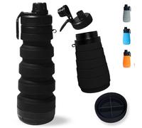 DARZWAY Botella Agua Plegable Silicona 750 ml - Cantimplora Reutilizable Flexible - Sin BPA - Con Compartimento Inferior - Ideal para Acampada, Viajes y Actividades al Aire Libre. (NEGRO)