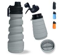 DARZWAY Botella Agua Plegable Silicona 750 ml - Cantimplora Reutilizable Flexible - Sin BPA - Con Compartimento Inferior - Ideal para Acampada, Viajes y Actividades al Aire Libre. (GRIS)