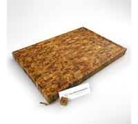 DAS OLIVENHOLZBRETT® / Exclusiva tabla de cortar con mosaico de madera de olivo con surco para el jugo / tabla de madera de olivo maciza / rectangular (60 cm x 41 cm x 4,5 cm)