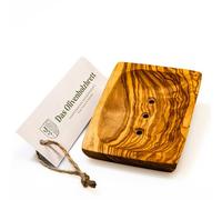 DAS OLIVENHOLZBRETT® Jabonera con agujeros y canaleta bajo la bandeja/jabonera madera de olivo/soporte para jabón de madera/rectangular/cuadrado/de madera de olivo/madera, 13 cm