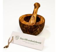 das Olivenholzbrett Mortero y Émbolo Plano, Lisa Borde de Madera de Olivo - 14cm
