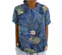 DASAYO Lindas camisetas para mujer, cuello Peter Pan, camisas de lino de manga corta, blusas florales de talla grande, ropa casual de verano, 36956.00041666667, XXL