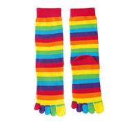Dasbsug Calcetines de dedo del pie para mujer, para otoño e invierno, coloridos arco iris, rayas, cinco dedos, absorben el sudor, transpirables, tubo medio, calcetines tobilleros de moda, a, Altoa