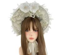 Dasbsug Gorro de encaje clásico punk con decoración de lazo para fiestas de máscaras, eventos de anime y uso diario para fotografía