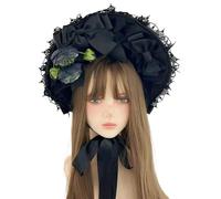Dasbsug Gorro de encaje clásico punk con decoración de lazo para fiestas de máscaras, eventos de anime y uso diario para fotografía