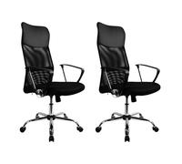 DASCK Pack 2 Sillas de Oficina Ergonómicas - Respaldo de Malla Transpirable, Altura Ajustable y Ruedas 360° - Base Cromada, Asiento Acolchado y Reposabrazos Fijos - Color Negro