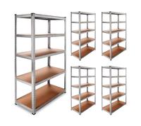 DASCK - Pack de 5 Estanterías Almacenaje Metálicas Galvanizadas 180x90x40 cm | 5 Baldas de MDF | 875kg de Carga | Estantería Industrial para Garaje, Trastero, Taller, Oficina, Almacén