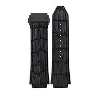 DASEB 25 * 19mm Cuero de vaca real de cuero de reloj de goma，Para Hublot Classic Fusion Universe Big Bang Series Hombres Cinturón Banda Banda Buckl Buckl(Black black buckle)