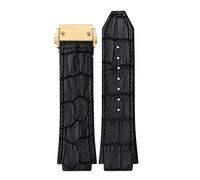 DASEB 25 * 19mm Cuero de vaca real de cuero de reloj de goma，Para Hublot Classic Fusion Universe Big Bang Series Hombres Cinturón Banda Banda Buckl Buckl(Black gold buckle)