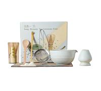 Dasellfa Te Matcha Kit 8 Piezas, Con Cuenco Matcha, Batidora de Mano De Matcha, Soporte, Chasen Bambu Matcha, Portacucharas, Matcha Ceremonial, Tamiz Para Matcha Para Amantes el Matcha (beige)