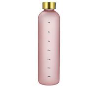 Dasertoe de agua transparente con tapa de cobre de gran capacidad, botella de agua con marca de tiempo, 1000 ml, color rosa