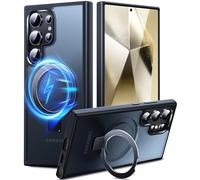 DASFOND Support Magnétique Funda pour Samsung S24 Ultra, 2024 mis niveau [Tout-en-1] [Compatible MagSafe Invisible Ring Kickstand Transparent Matte Cover Military Shockof Ultra Slim Case,