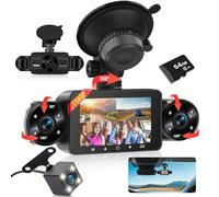 Dash CAM Delantera y Trasera en El Interior, Dash CAM de 4 Canales Pantalla IPS de 3" Delantera y Trasera con Sensor-G, Estacionamiento Las 24H, Visión Nocturna, Grabación en Bucle +Tarjeta de 64 GB