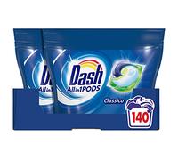 Dash Pods - Detergente para lavadora en cápsulas, 140 lavados (2 x 70), clásico, maxi formato, elimina las manchas, brillo para todos los prendas, eficaz incluso a baja temperatura