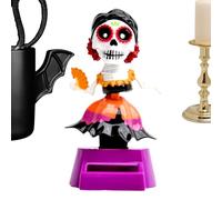 Dash Skull : figura de bobbing con energía solar para el tablero de automóviles, escritorio de oficina con movimiento de batidos, muñeca esquelética para decoración de Halloween, polímero re