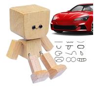 Dashboard Decor, Wooden Doll with Movable Joint For Auto, Wiggling Wooden Man Decorations, Van Truck Interior Road Work Long Drive Daily Commute School Vacation
