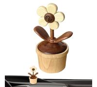 Dashboard Decorations, Rotating Flower Ornament, Wooden Artificial Plants 2.91x6.1 Inches, Good Luck Charm Statue, Vibration Powered Decor for Cars Office Home Travel