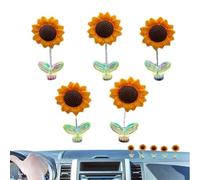 Dashboard Flower Ornaments - Set of 5 Dancing Potted Flowers, Vibrant Colors, Base | Sunflower Decoration for Vehicle Interior, Auto Accessories, Fun Gift Drivers, Offic