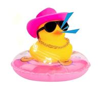 Dashboard Rubber Ducks - Cute Mini Car Ornaments for Kids | Rubber with 6x4.5cm Duck Size, 7.5x4.5cm Swim Ring, Yellow Squeak Style, Sunglasses Option, Bath Toy Accessory