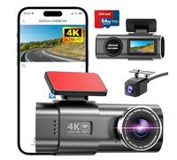 Dashcam, 4K+1080P WiFi Dash CAM Coche, Camara Vigilancia Coche Desmontable, Camara Coche Grabadora con Tarjeta 64G, Super Visión, Gran 170°, Sensor G, Monitor de Aparcamiento, Grabación de Bucle