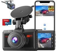 Dashcam, Dash CAM Coche 2.5K+1080P, WiFi Camara Vigilancia Coche con Tarjeta SD 64GB, Camara Coche Grabadora 170° Gran Angular, Visión Nocturn, Sensor G, Monitor de Aparcamiento, Grabación en Bucle