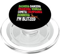 Dasher Dancer, Vodka, champán, Im Blitzed, Divertida Navidad PopSockets PopGrip para MagSafe