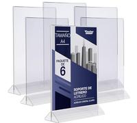 Dasher Products Soporte de acrílico para letreros A4 - 6 unidades, Soporte de marco de doble cara en forma de T, marco de anuncios de menú estilo retrato para folleto, menú, fotos y más