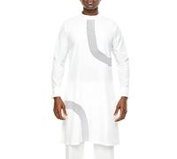 Dashiki Africano para Hombres Patrón Tradicional Ropa Blanca Manga Larga Camiseta Estampada Respirable Camiseta Casual de Poliéster (Color : White, Size : XXL)