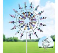 DASIAUTOEM Molino de viento mágico, molinillo de viento 3D de acero inoxidable, carillón de viento para jardín con estaca de jardín, spinner de viento al aire libre, 360° Dual Rotors cinéticos para