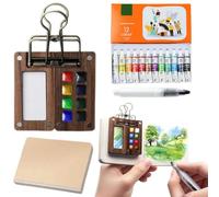 DASIAUTOEM Set de Mini Acuarelas Portátil, Mini Paleta, Juego de 8 Cuadrículas, Caja de Bandeja de Pintura de Viaje, Paleta Magnética de Acuarela Pequeña, Paletas de Acuarela con Clip