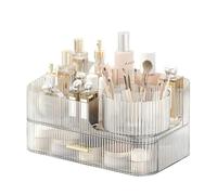 DASITON Organizador de maquillaje con cajones y soporte giratorio para brochas de maquillaje, organizador de cosméticos apilable de gran capacidad, organizadores de baño y almacenamiento