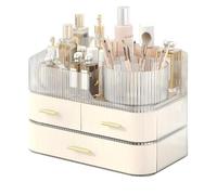 DASITON Organizador de maquillaje con cajones y soporte giratorio para brochas de maquillaje, organizador de cosméticos apilable de gran capacidad, organizadores de baño y almacenamiento