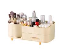 DASITON Organizador de Maquillaje de Gran Capacidad, Organizador Brochas Maquillaje Giratorio 360°, Organizador de Cosméticos Multifunctional con Cajón para Tocador, Baño y Dormitorio (Crema)