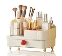 DASITON Organizador de maquillaje giratorio de 360° con cajones, vitrina de cosméticos de gran capacidad, organizador de cuidado de la piel con soporte para brochas de maquillaje, organizador de