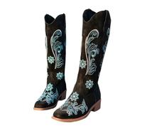 DASJKDI Botas de mujer bordadas tubo largo, tacón bajo, impermeables, resistentes al frío, cómodas, a la moda, for caballero para Fiesta y(Black,36)