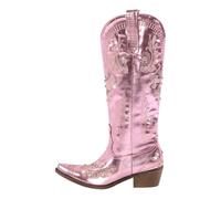 DASJKDI Botas vaqueras blancas bordadas con punta puntiaguda for mujer, botines de vaquera tacón bloque y sin cordones para Fiesta y(Color5,15)