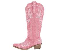 DASJKDI Botas vaqueras blancas bordadas con punta puntiaguda for mujer, botines de vaquera tacón bloque y sin cordones para Fiesta y(Color6,12)