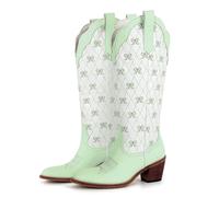 DASJKDI Botas vaqueras blancas hasta la rodilla con lazo for mujer, cómodas y de talla grande para Fiesta y(SH240901F,44)