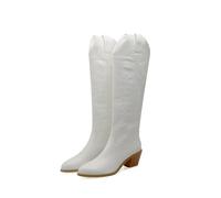 DASJKDI Botas vaqueras bordadas for mujer, botas altas hasta la rodilla, zapatos de tacón cuña, talla grande 45-50 para Fiesta y(WHITE,37)