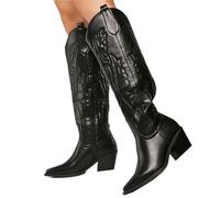 DASJKDI Botas vaqueras vintage hasta la rodilla, negras, estilo western, con cremallera, blancas, talla grande 43 para Fiesta y(Black with zipper,37)