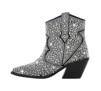 DASJKDI Botines de mujer con tacones gruesos, cómodos, a la moda, for fiestas, tallas grandes, estilo vaquera occidental para Fiesta y(Color1,7)