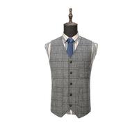DASJKDI Chaleco de hombre gris a cuadros, un solo pecho, for caballero, entallado, con cuello en V, for negocios para Novios de Boda, Boda Fiesta Negocio(L)