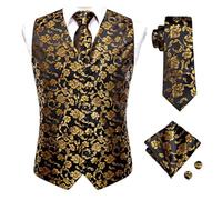 DASJKDI Chalecos de seda for hombre, corbata, vestido formal negocios, chaqueta delgada sin mangas, 4 piezas, pañuelo y gemelos para Novios de Boda, Boda Fiesta Negocio(Color 12,M)